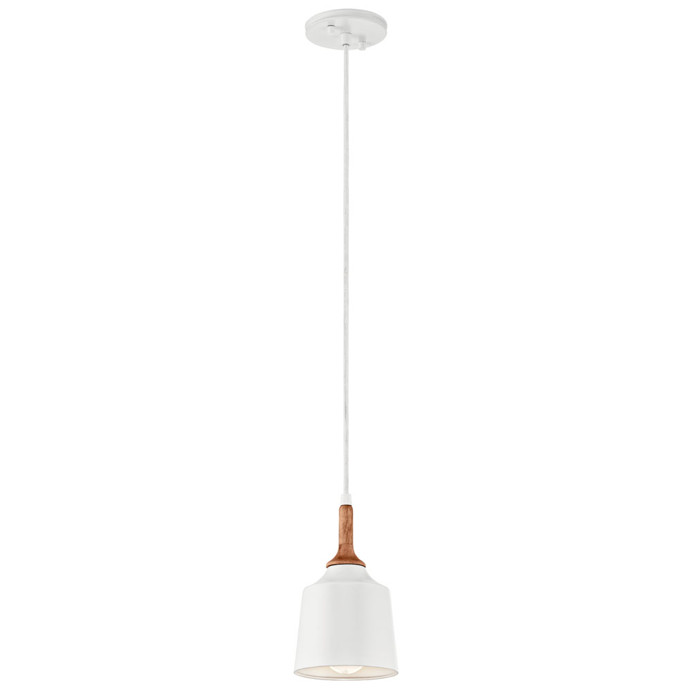 Kichler 43682WH Danika 9.25" 1 Light Mini Pendant with White finish and Wood Accents in White